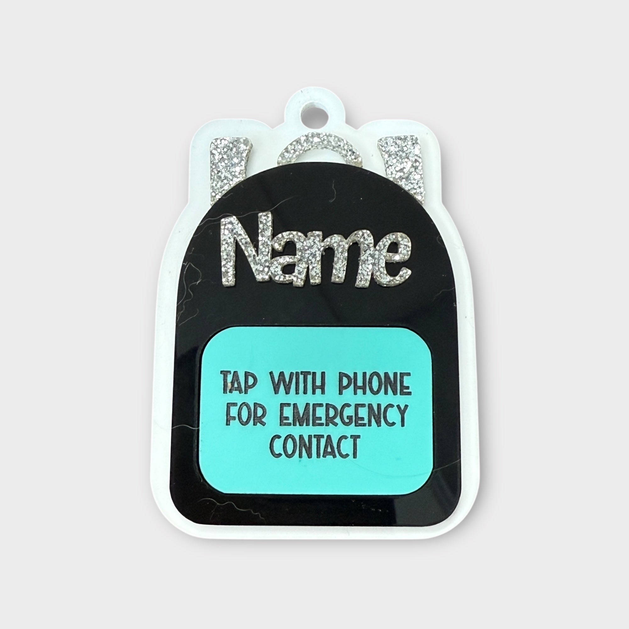 Black/Teal backpack Emergency Contact Bag Tag