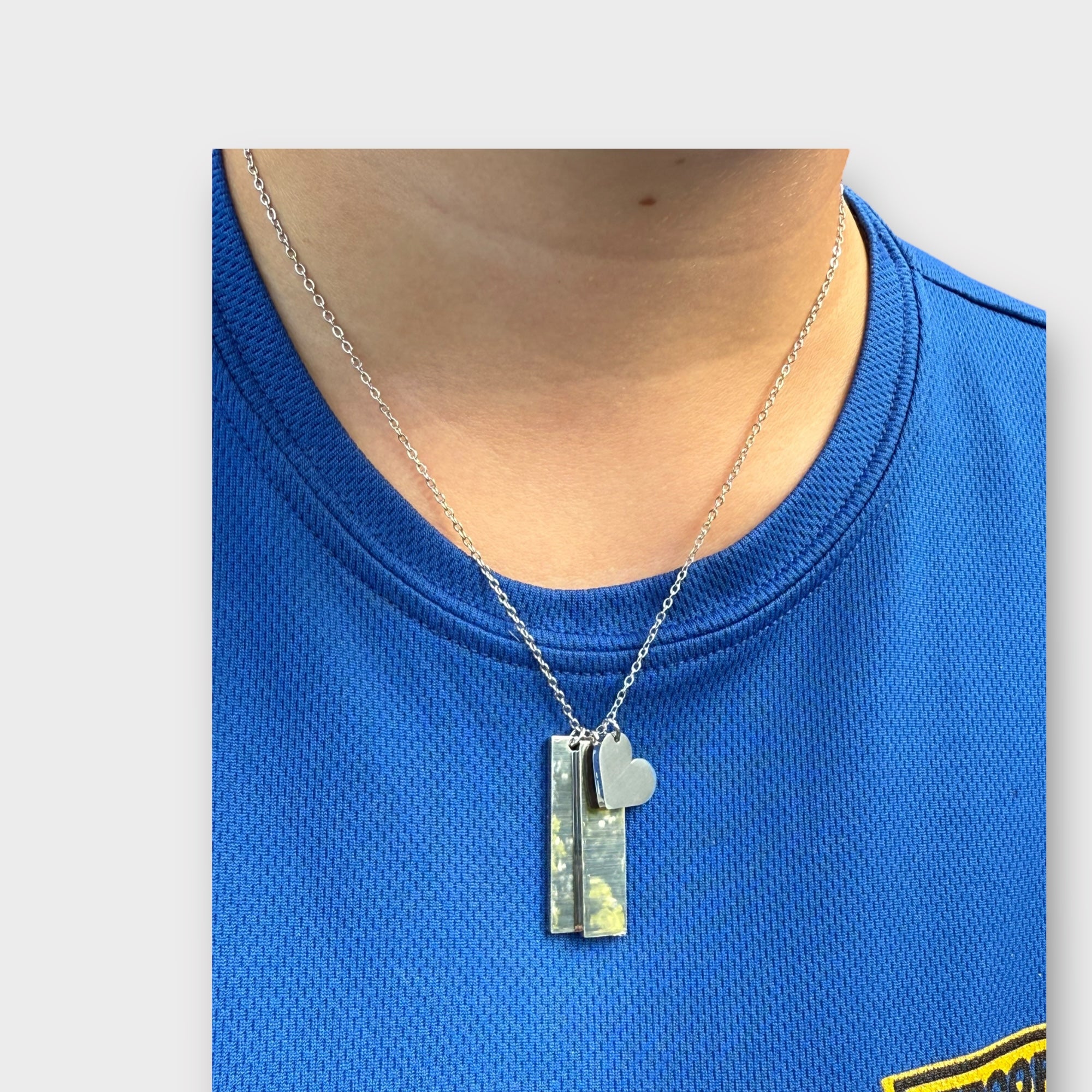 Double Rectangle & Heart Charm Necklace