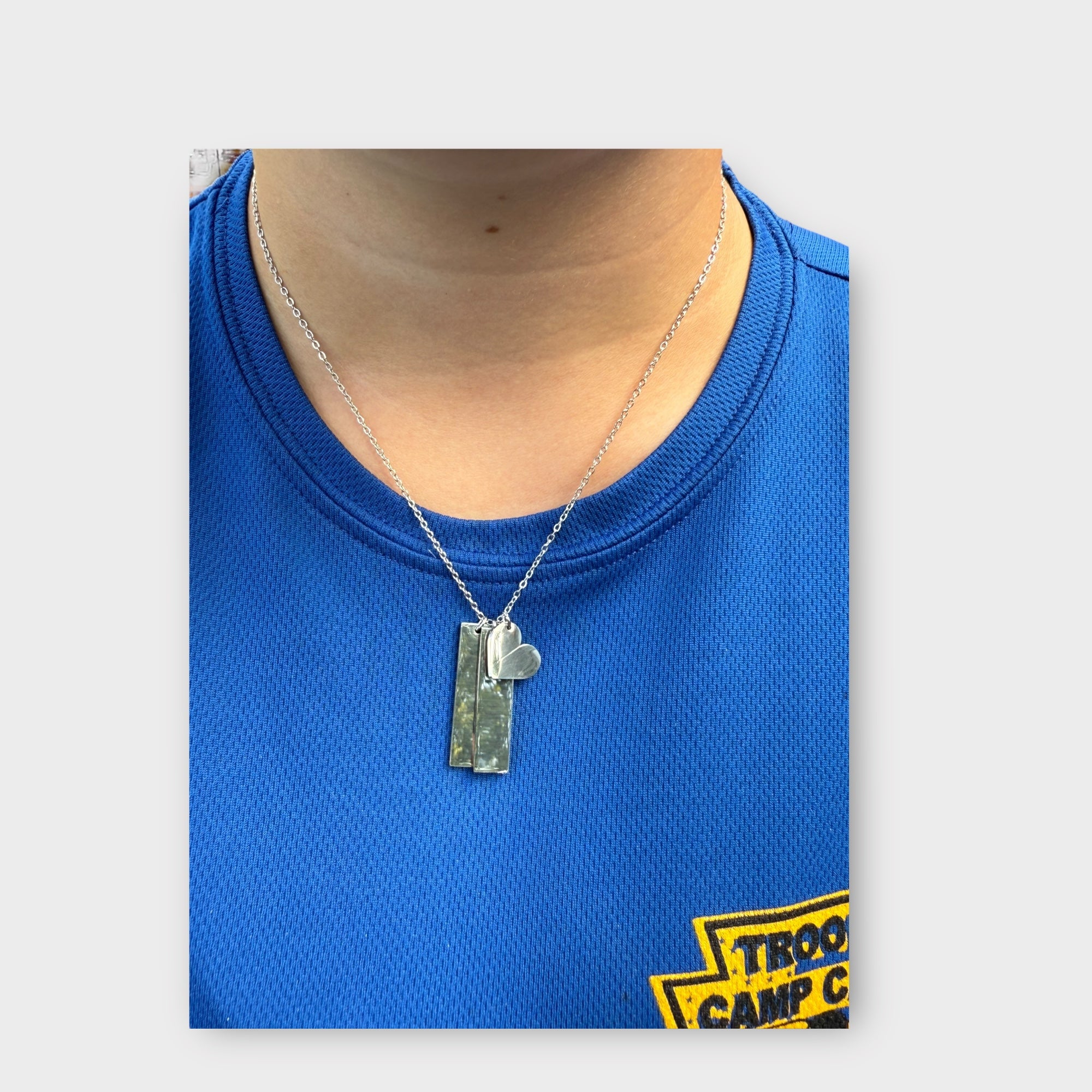 Double Rectangle & Heart Charm Necklace