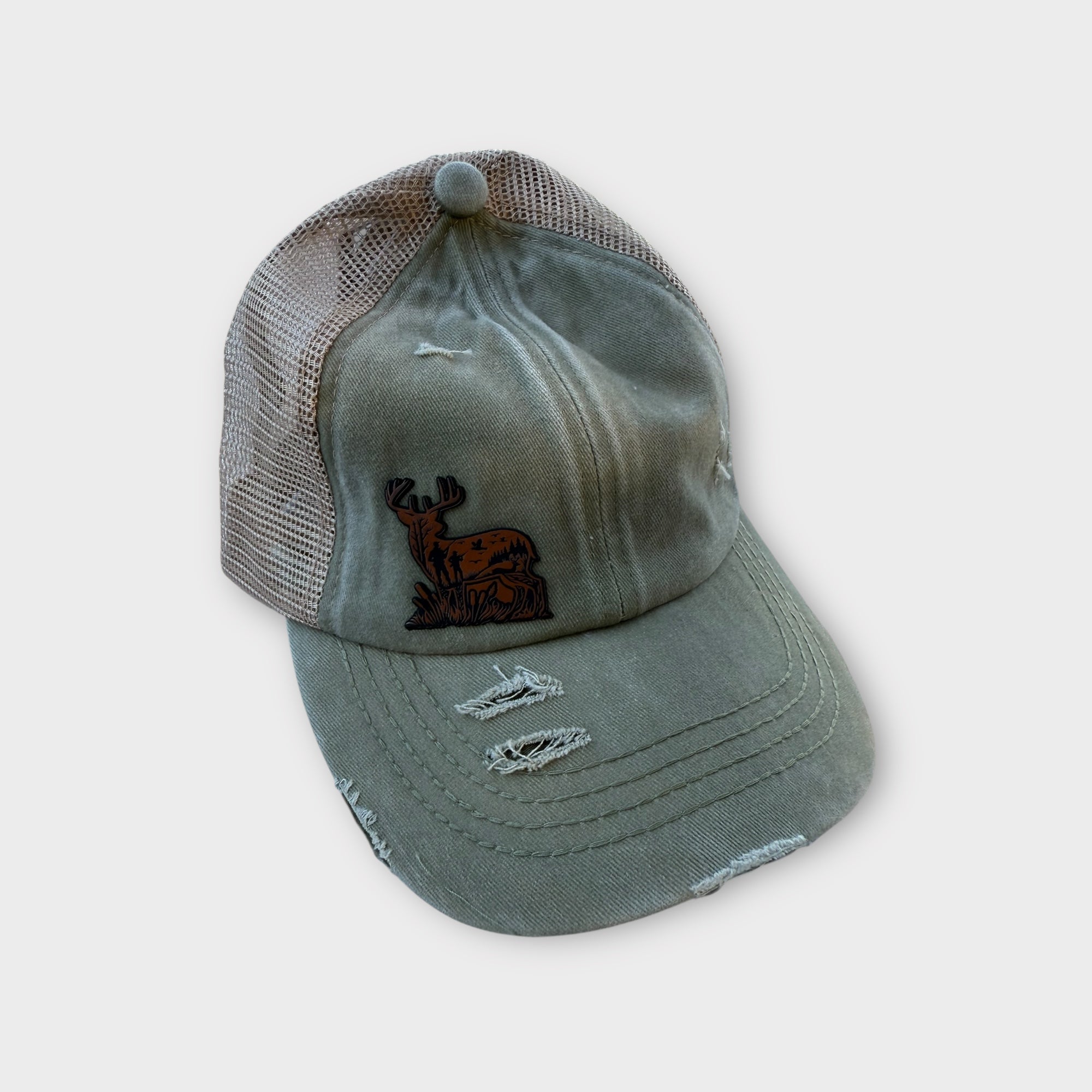 Criss Cross hat with Deer Patch