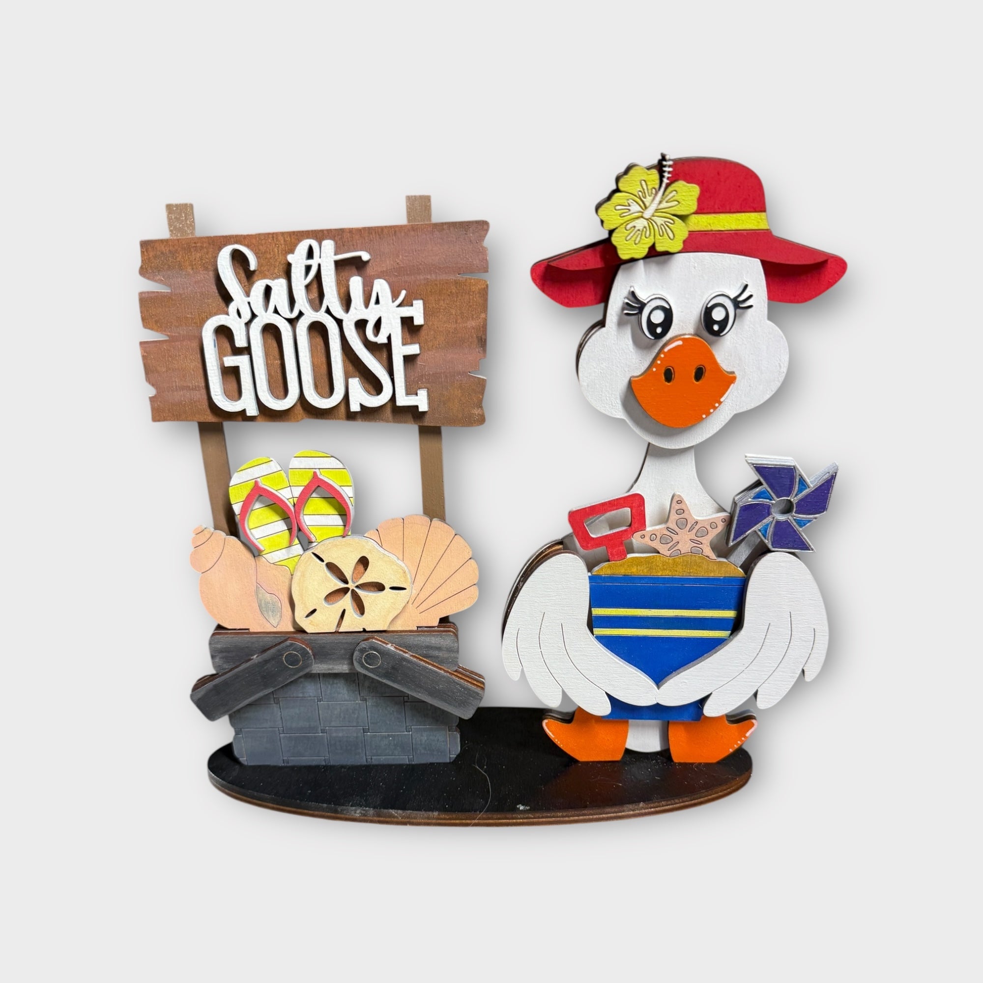 Interchangeable Wooden Goose Shelf Sitter – Beach Edition