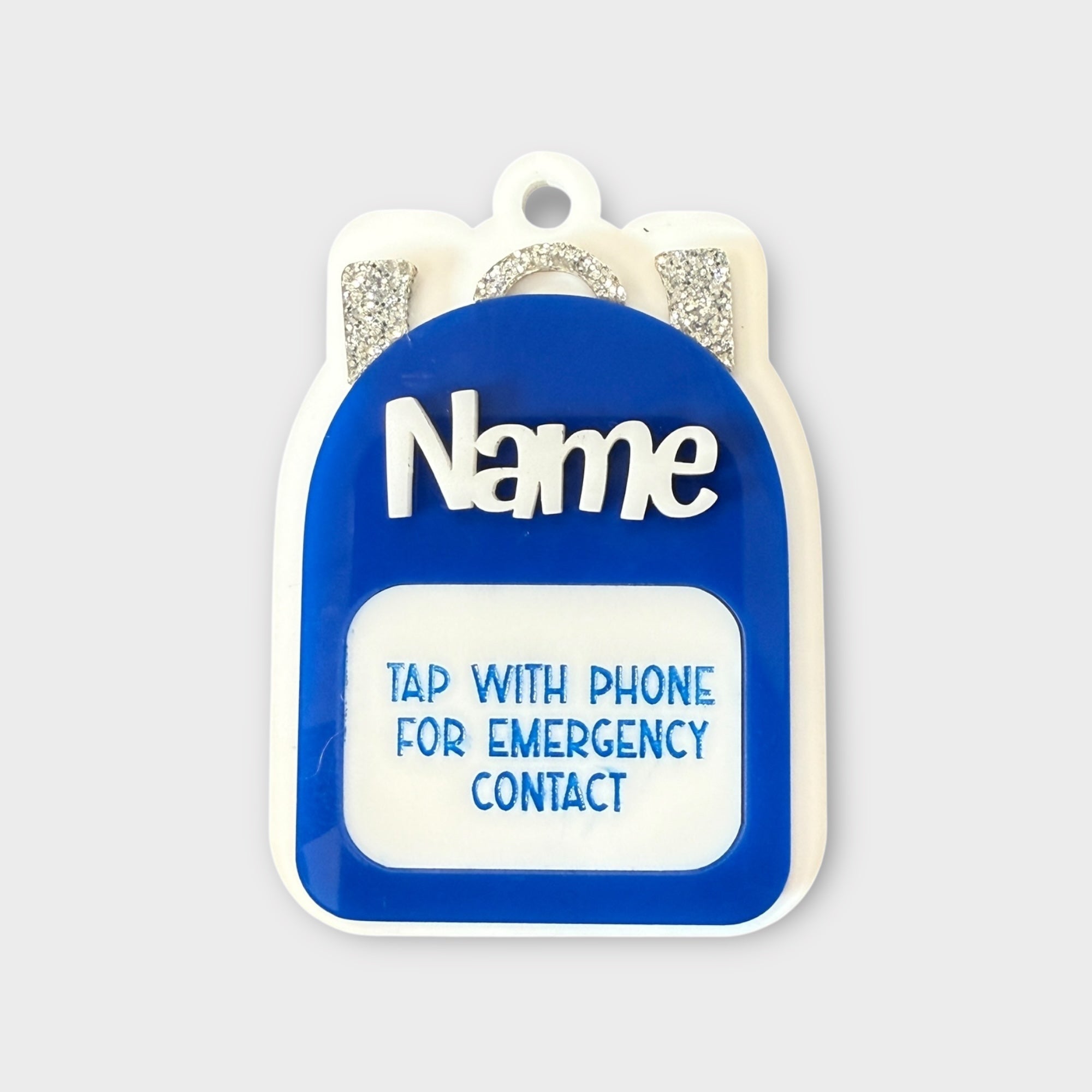 Blue backpack Emergency Contact Bag Tag