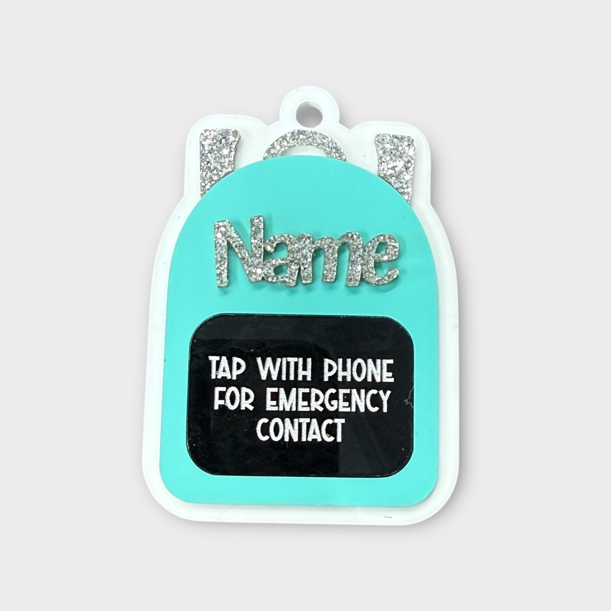 Teal/Black backpack Emergency Contact Bag Tag