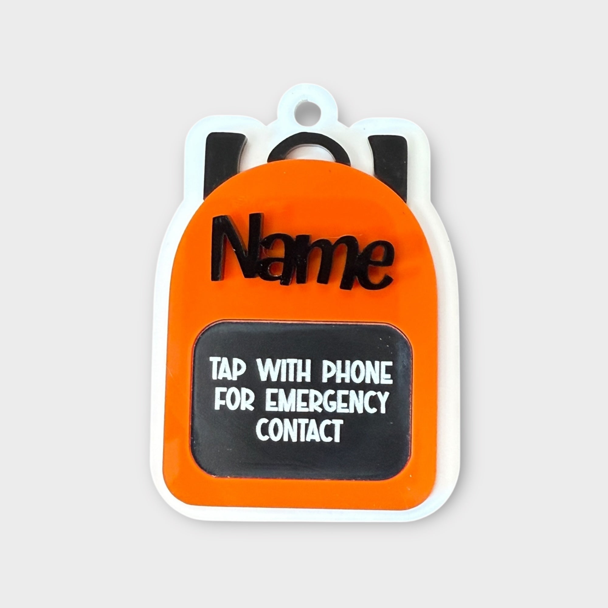 Orange backpack Emergency Contact Bag Tag