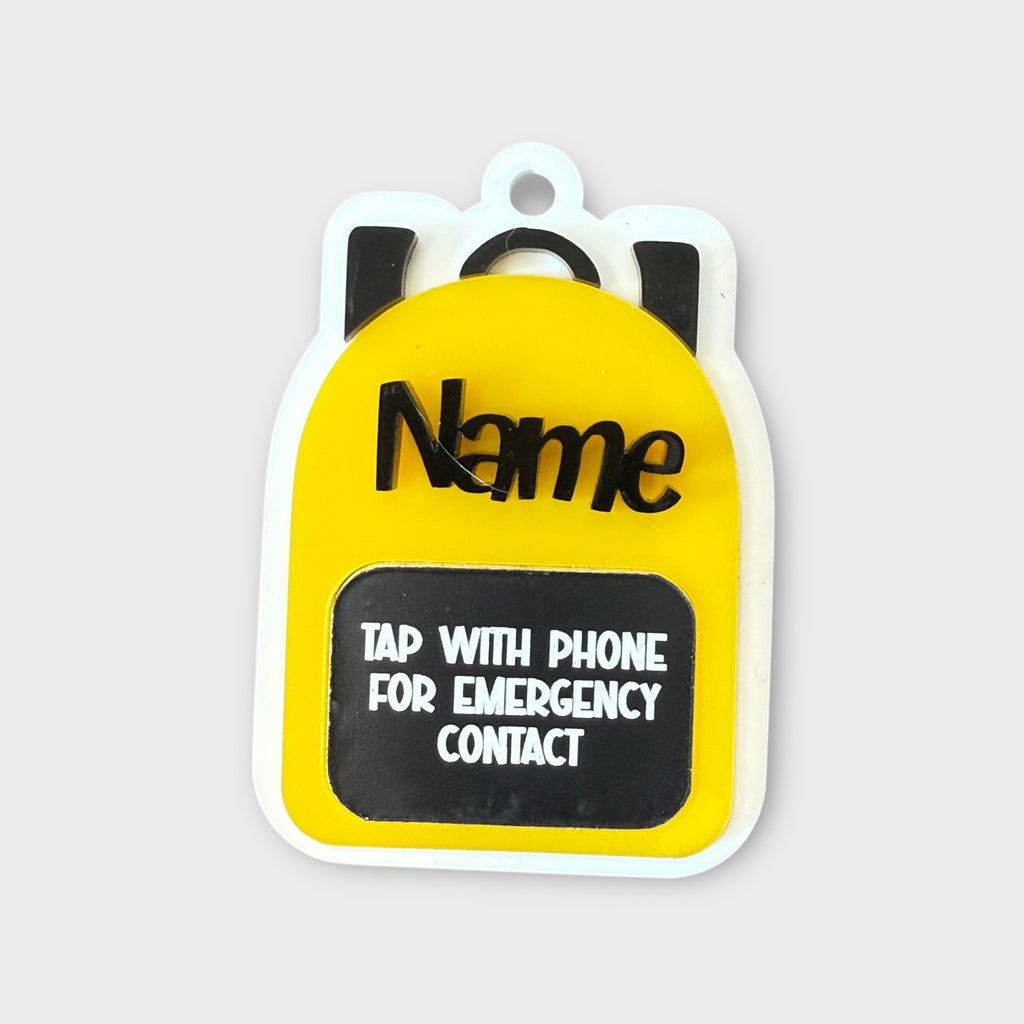 Yellow backpack Emergency Contact Bag Tag