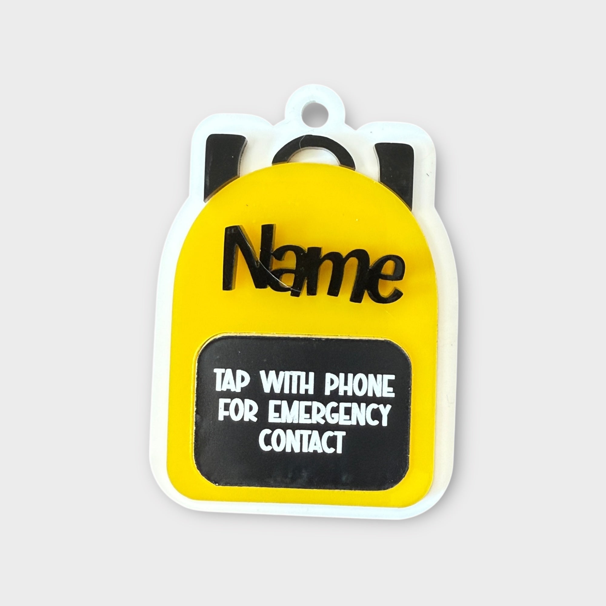 Yellow backpack Emergency Contact Bag Tag