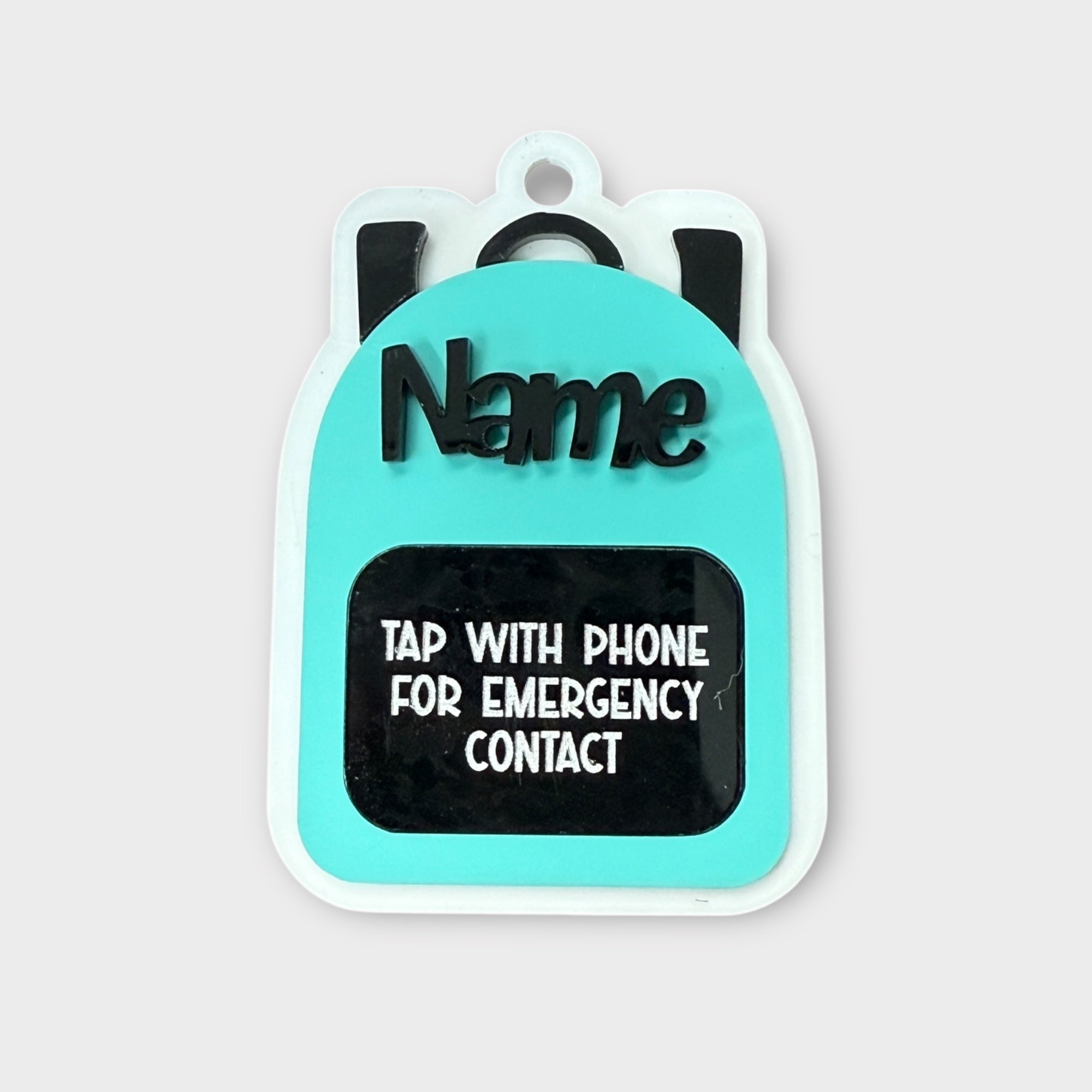 Teal/Black backpack Emergency Contact Bag Tag