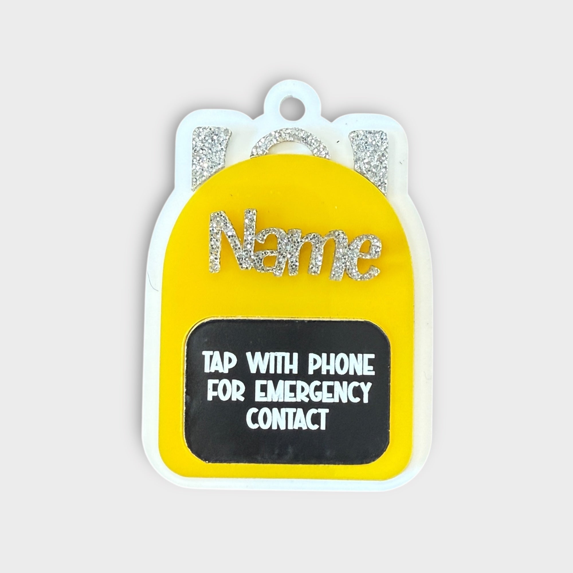 Yellow backpack Emergency Contact Bag Tag