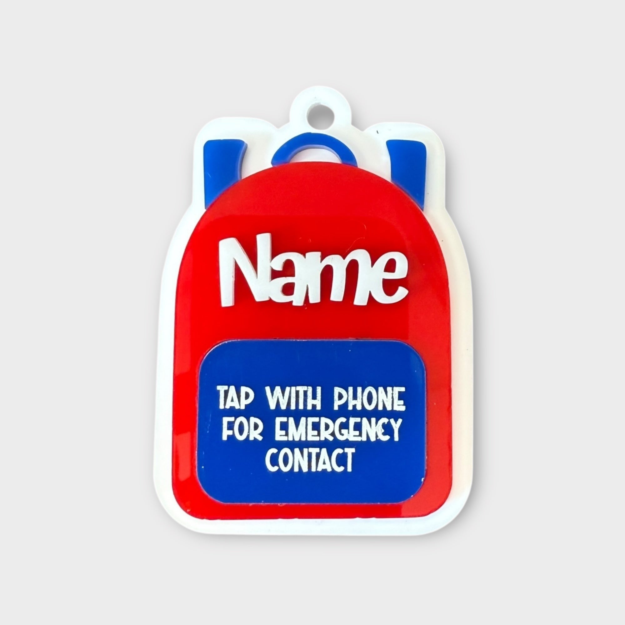 Red/Blue backpack Emergency Contact Bag Tag