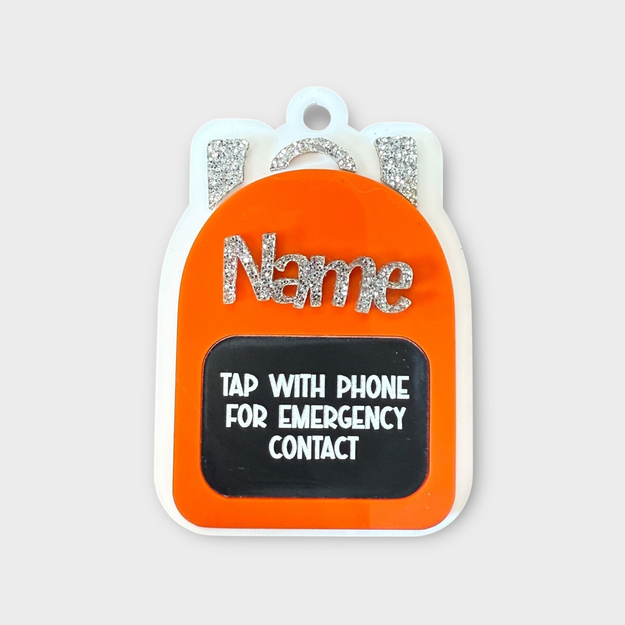 Orange backpack Emergency Contact Bag Tag