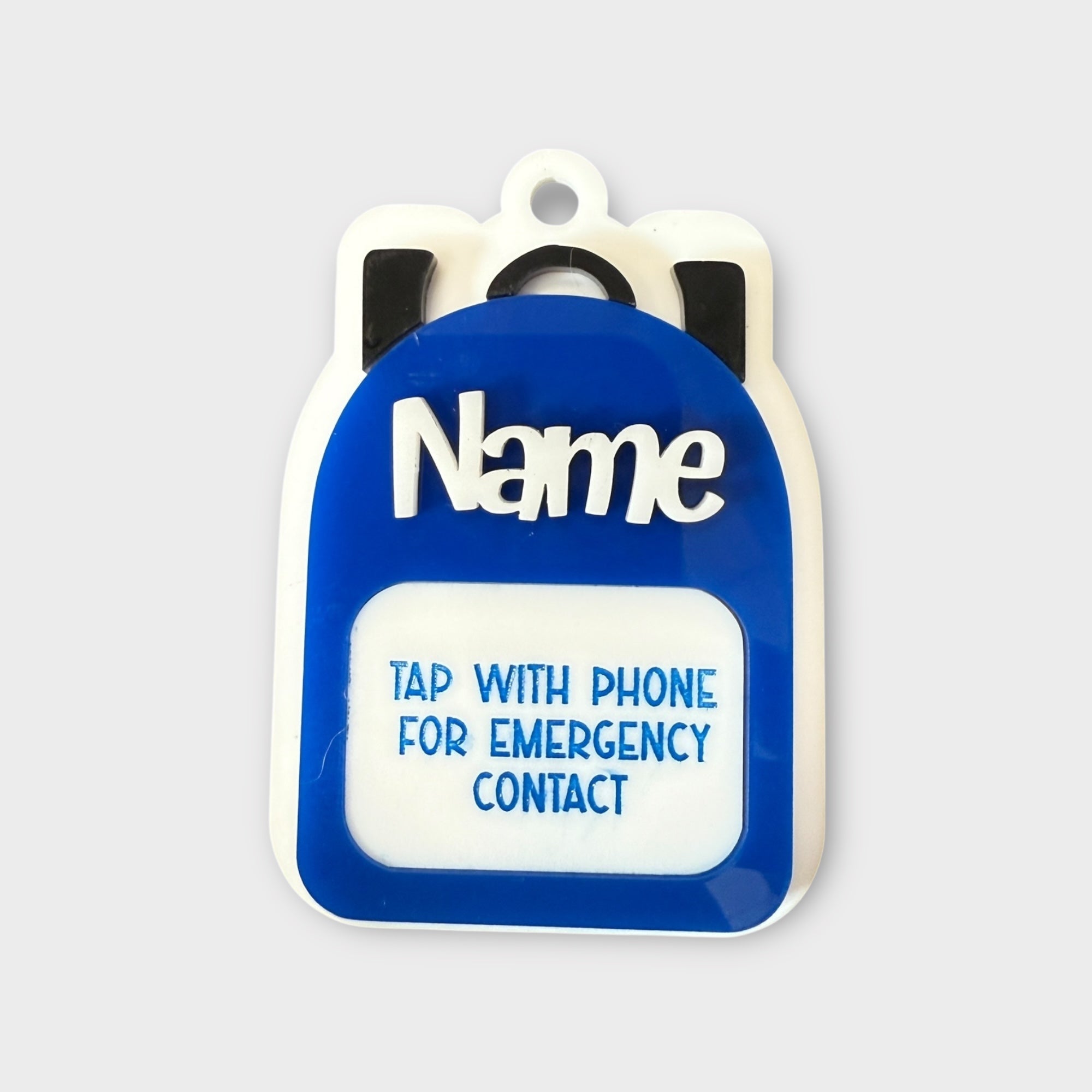 Blue backpack Emergency Contact Bag Tag