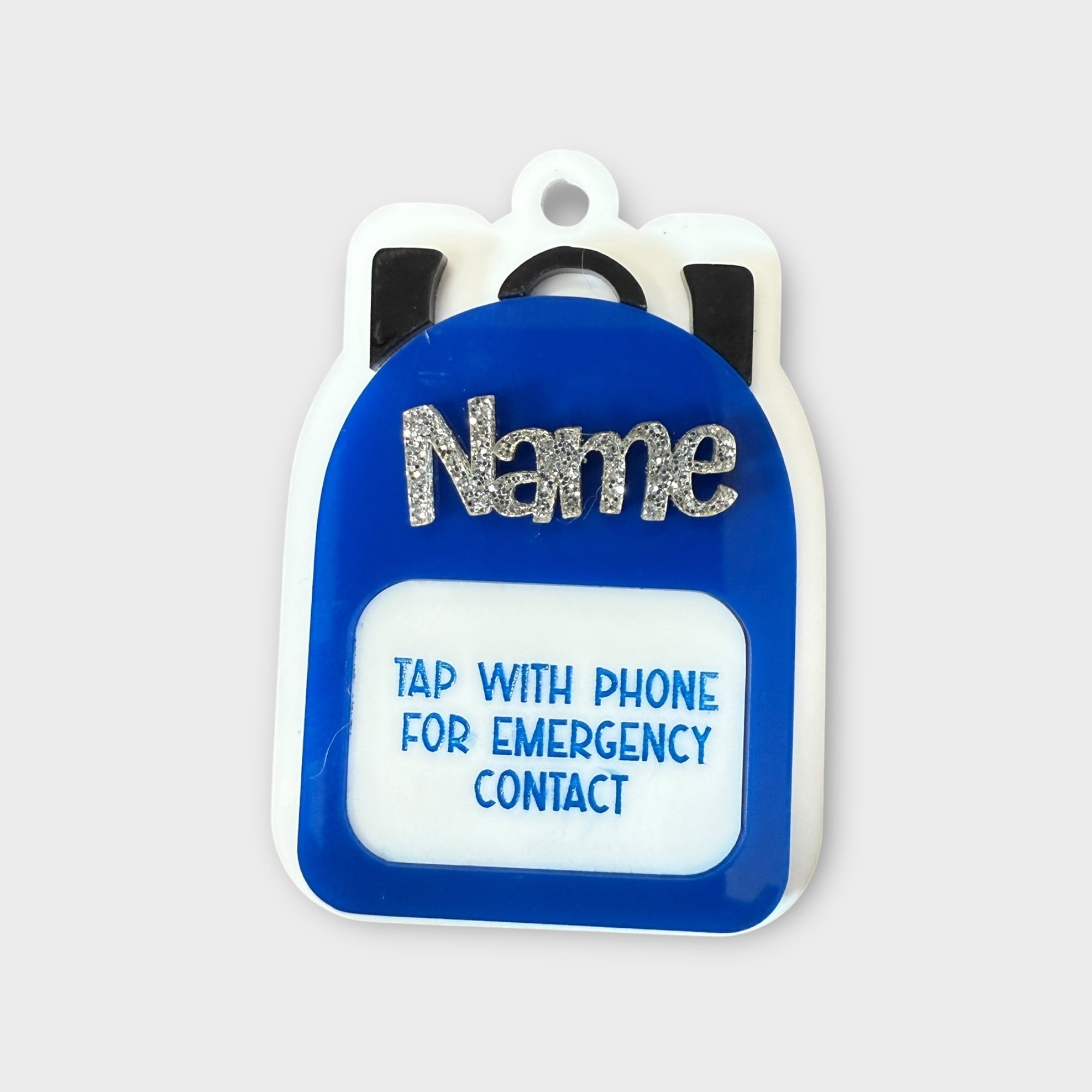 Blue backpack Emergency Contact Bag Tag