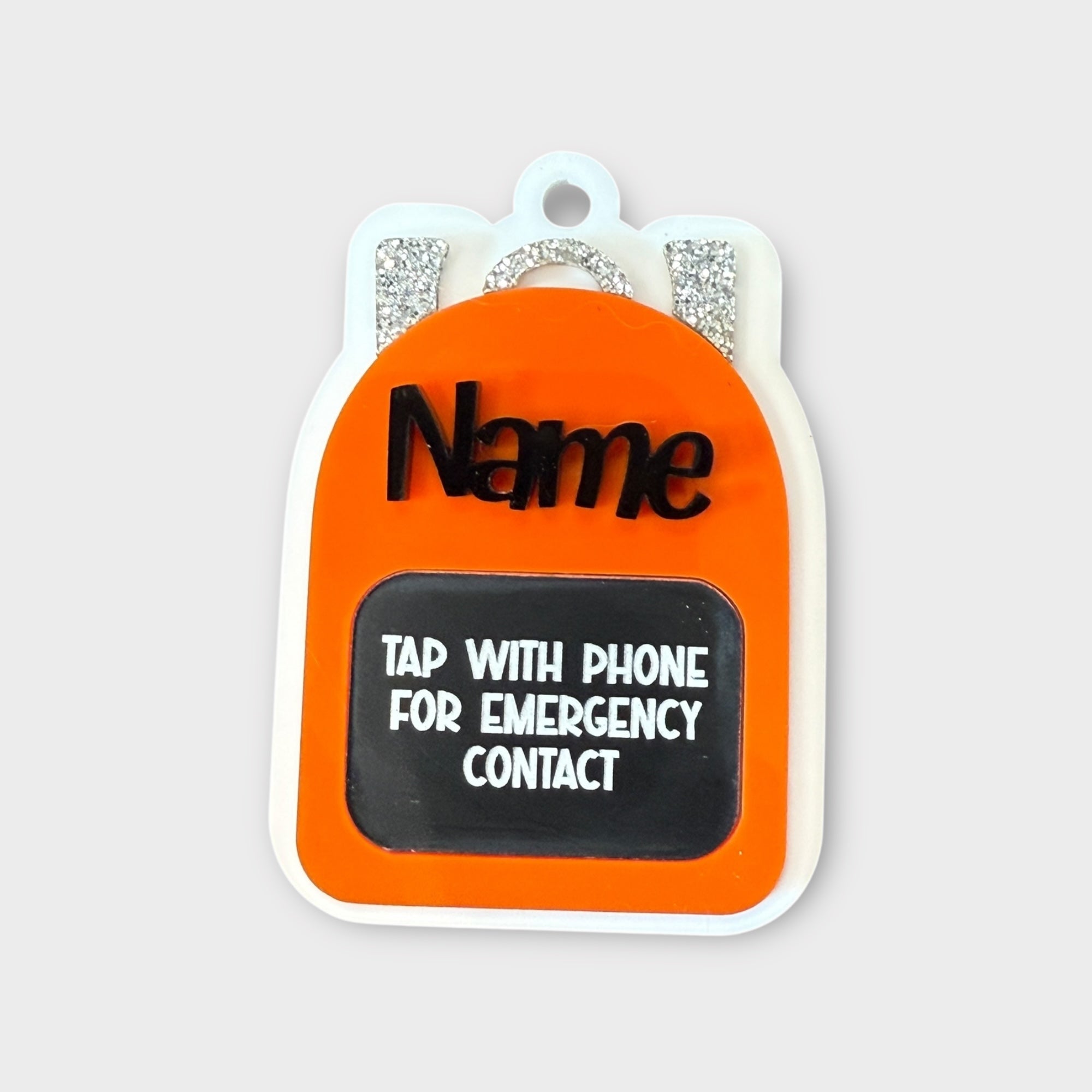 Orange backpack Emergency Contact Bag Tag
