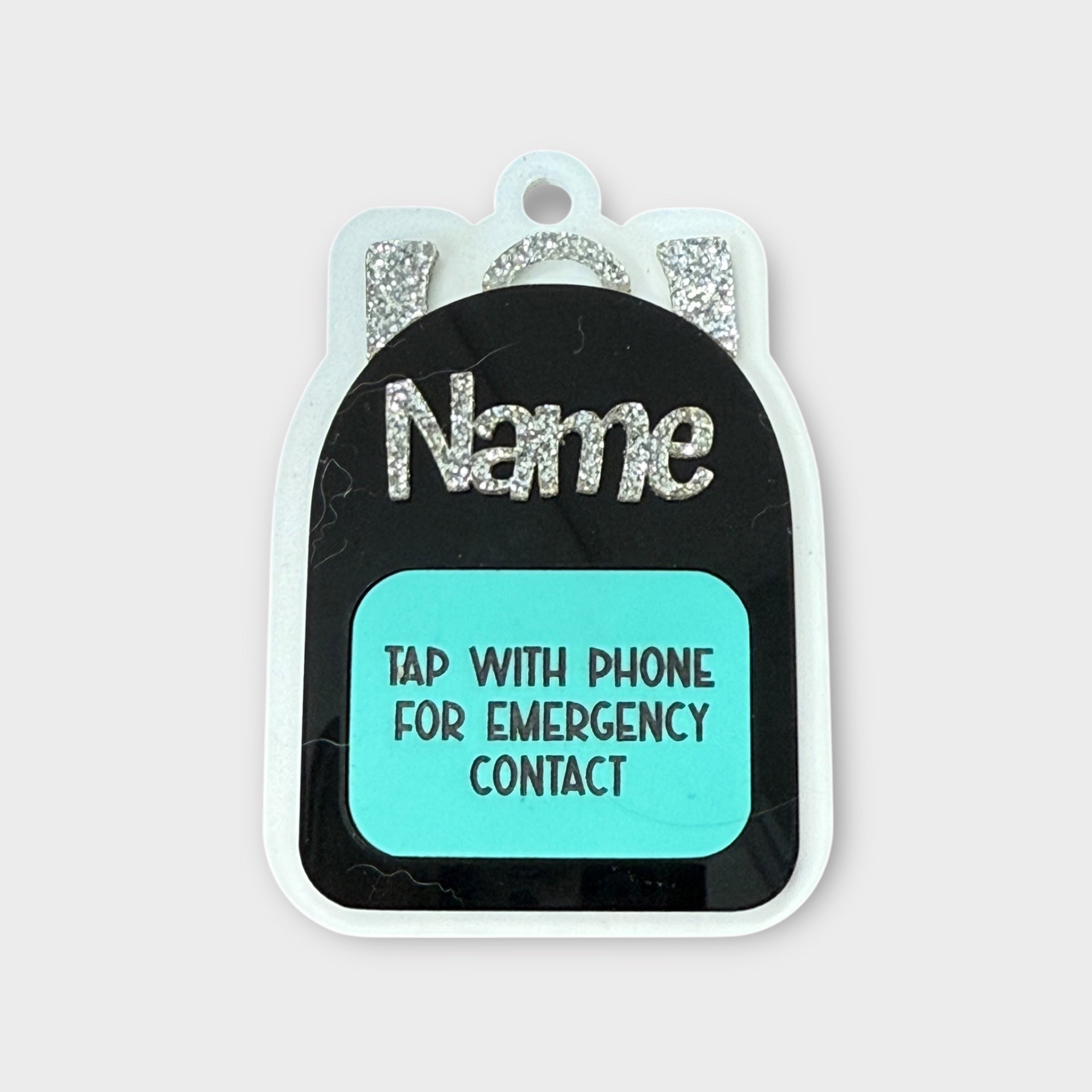 Black/Teal backpack Emergency Contact Bag Tag