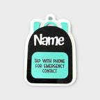 Black/Teal backpack Emergency Contact Bag Tag