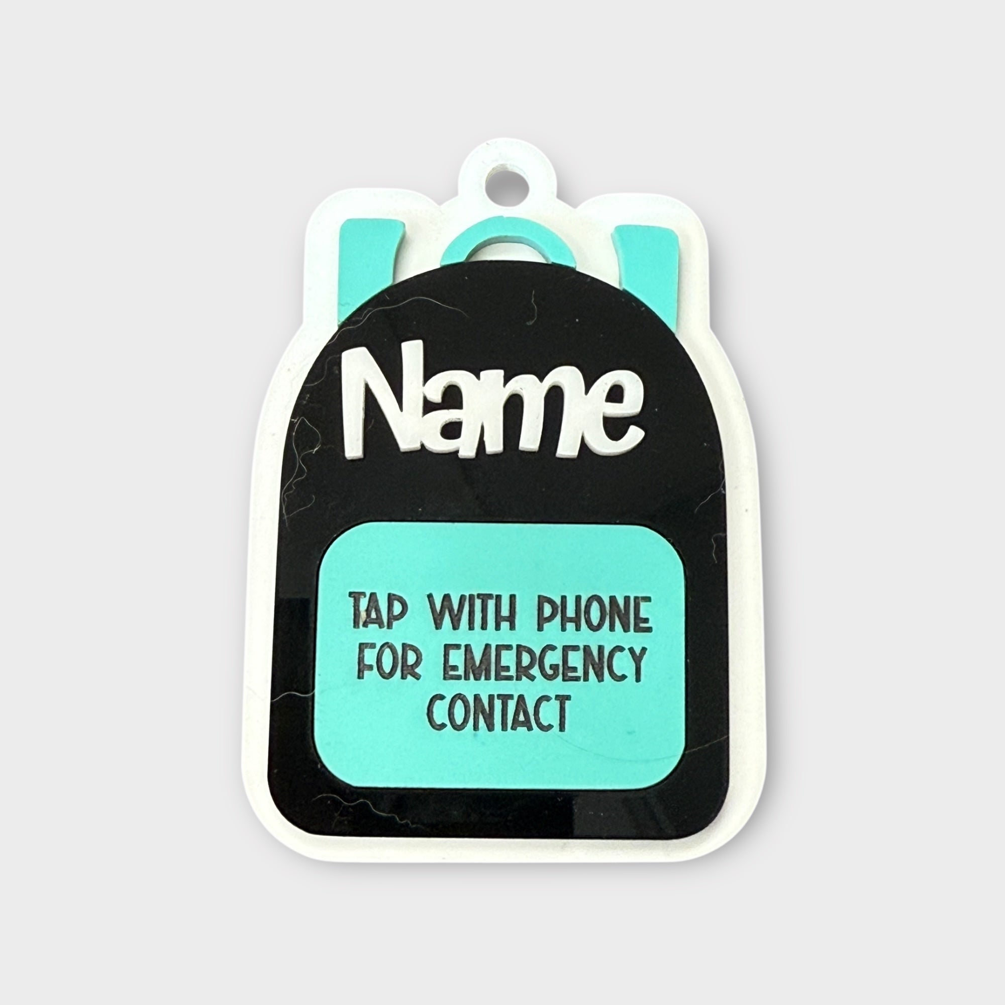 Black/Teal backpack Emergency Contact Bag Tag