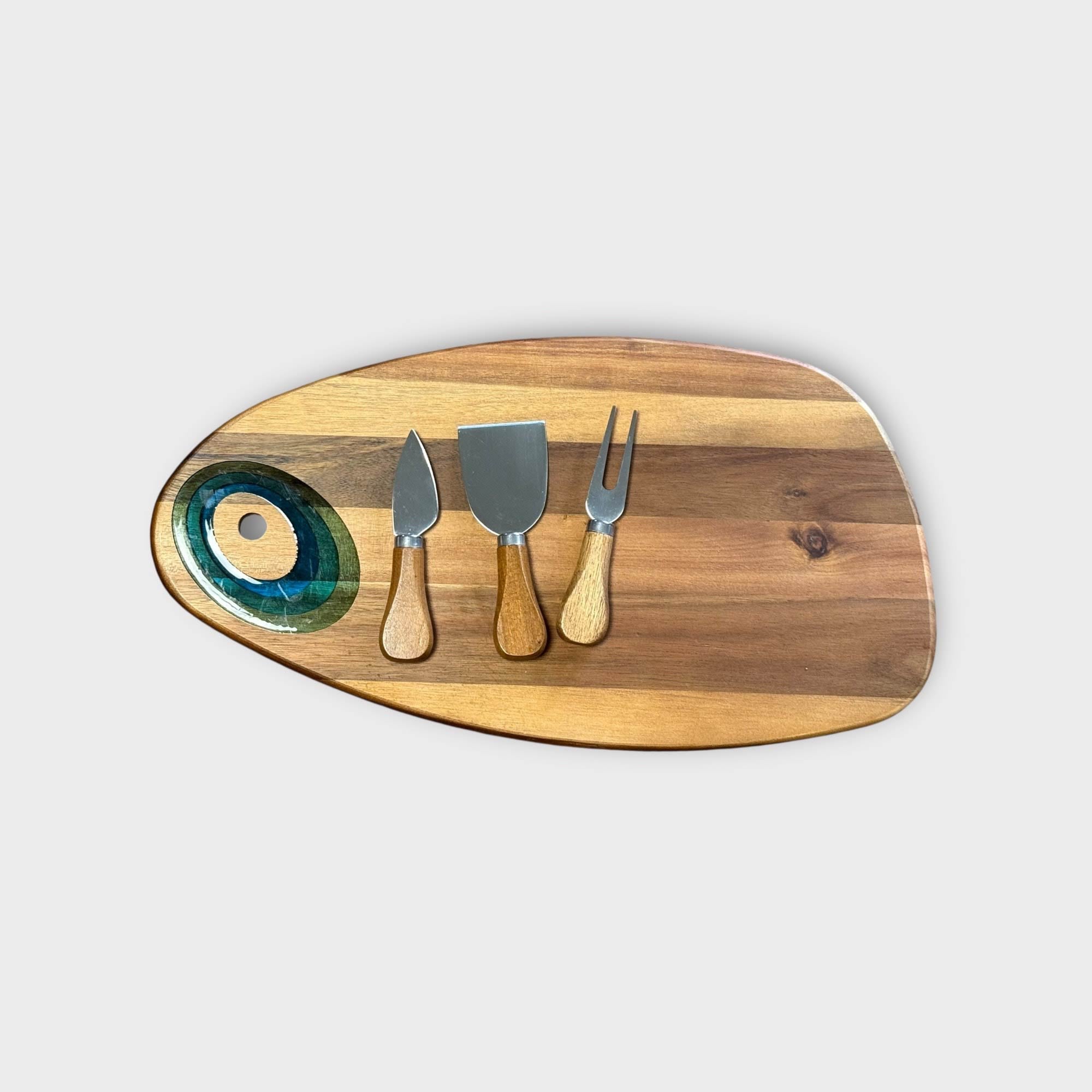 Cheese Board with Resin Accent and Knife Set