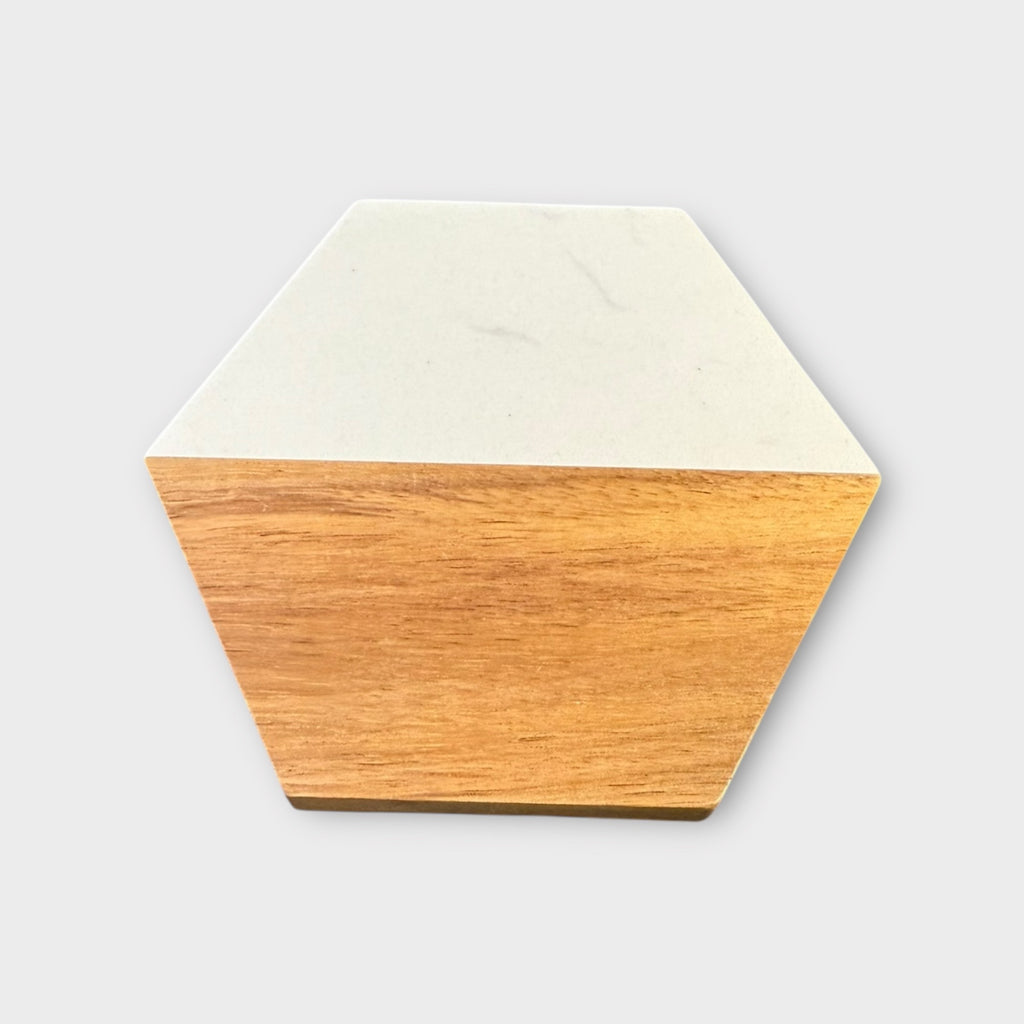 Marble and Wood Coaster Set