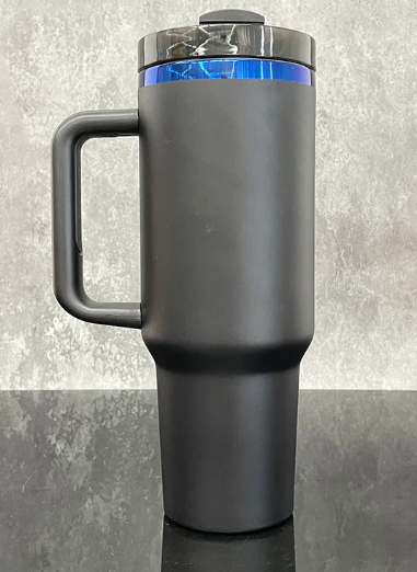 Custom Designed - 30 oz Handled Tumbler with Blue Base