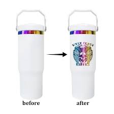 Custom Designed - 30 oz Black or White Flip Straw Bottle with Rainbow Base