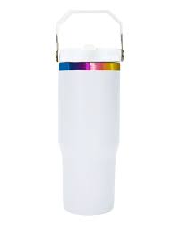 Custom Designed - 30 oz Black or White Flip Straw Bottle with Rainbow Base